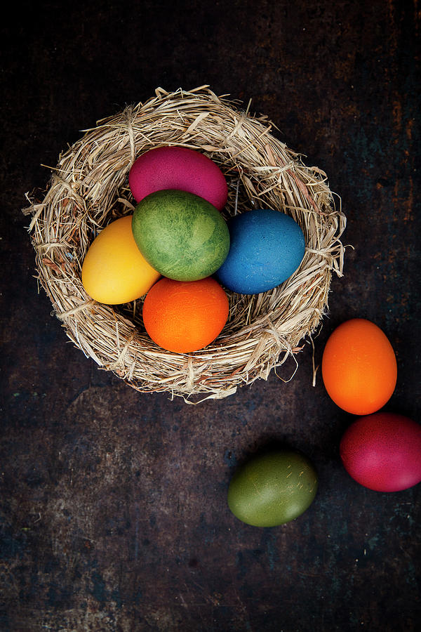 Easter Eggs Coloured With Natural Dyes In A Nest Photograph by Elisabeth Von Plnitz-eisfeld