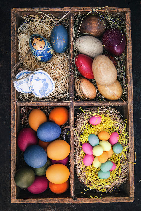 Easter Eggs Coloured With Organic Dyes In A Seedling Tray Photograph by Elisabeth Von Plnitz-eisfeld
