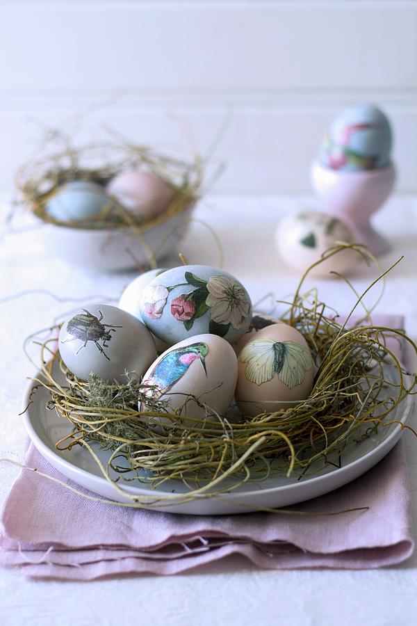 Easter Eggs Decorated With Animal Motifs In Straw Nest Photograph by Great Stock!