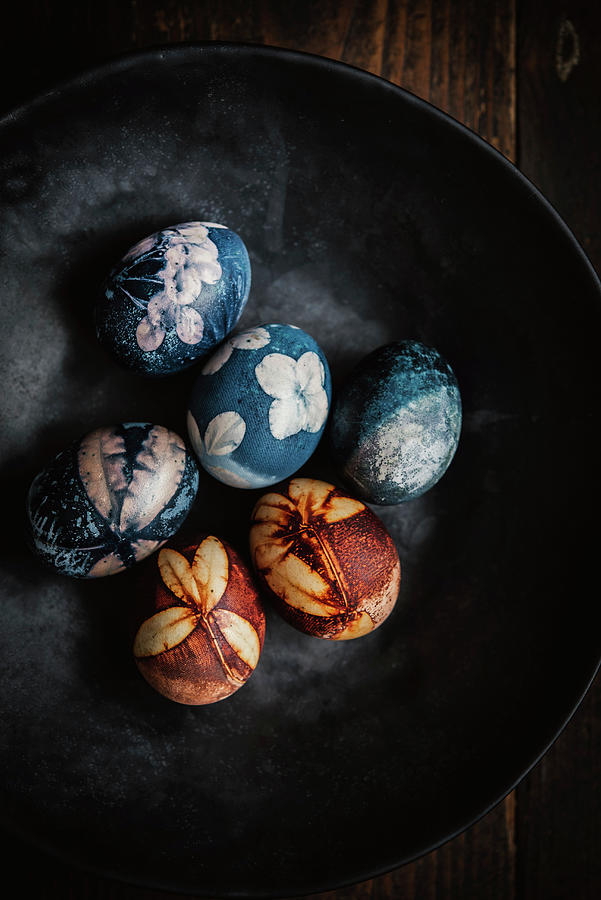 Easter Eggs Dyed With Natural Colours And Decorated With Flowers In A Bowl Photograph by Justina Ramanauskiene