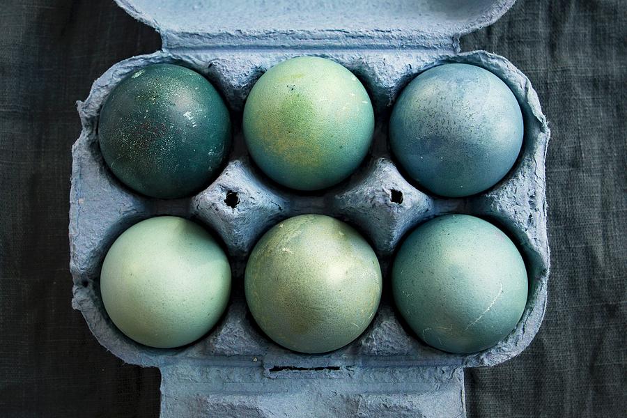 Easter Eggs In A Blue Box Photograph by Tina Engel