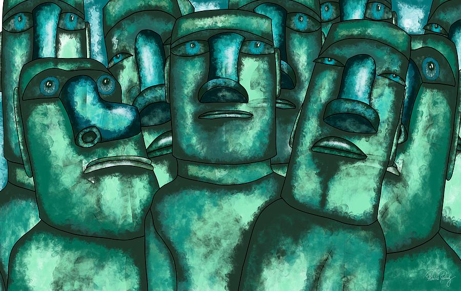 Easter Island statues - Rapanui Moai Maea Painting by Patricia Piotrak
