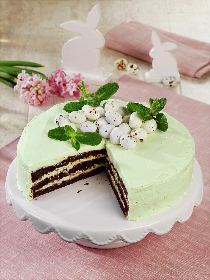 Easter Mint Cake With Sugar Eggs Photograph by Photoart / Stockfood Studios