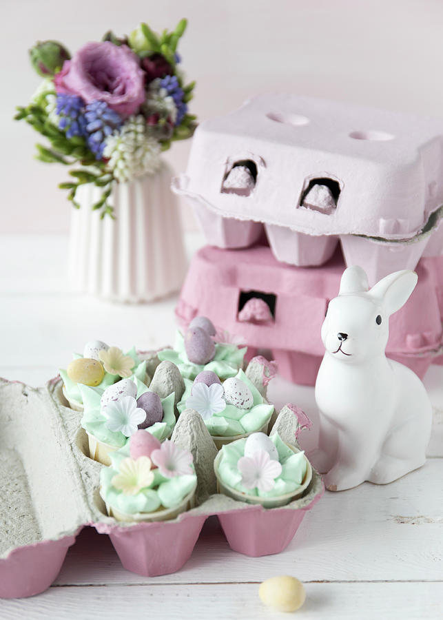 Easter Nest Of Decorative Cupcakes Photograph by Emma Friedrichs