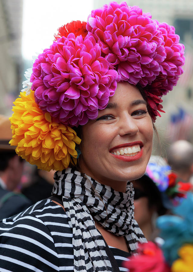 Easter Parade 4_21_2019 NYC Woman in Flowery Hat Photograph by Robert Ullmann