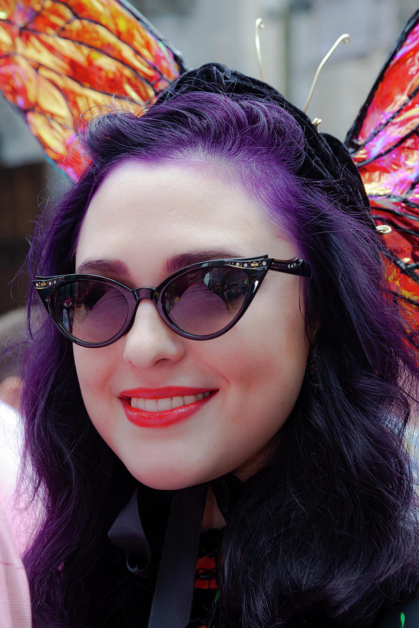 Easter Parade 4_21_2019 NYC Woman with Purple Hair and Sunglasse Photograph by Robert Ullmann