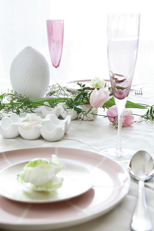 Easter Place Setting With Egg-shaped Candle And Champagne Flute Photograph by Michal Mrowiec