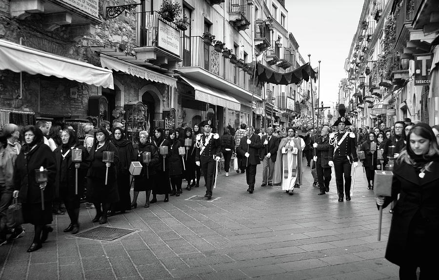 Easter procession in Taormina BW Photograph by RicardMN Photography