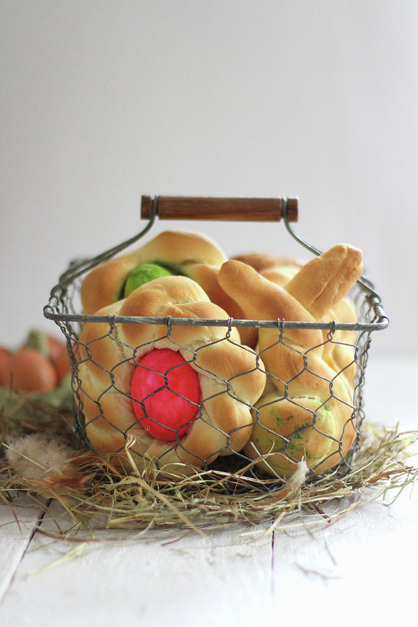 Easter Yeast Cakes In A Wire Basket Photograph by Sylvia E.k Photography