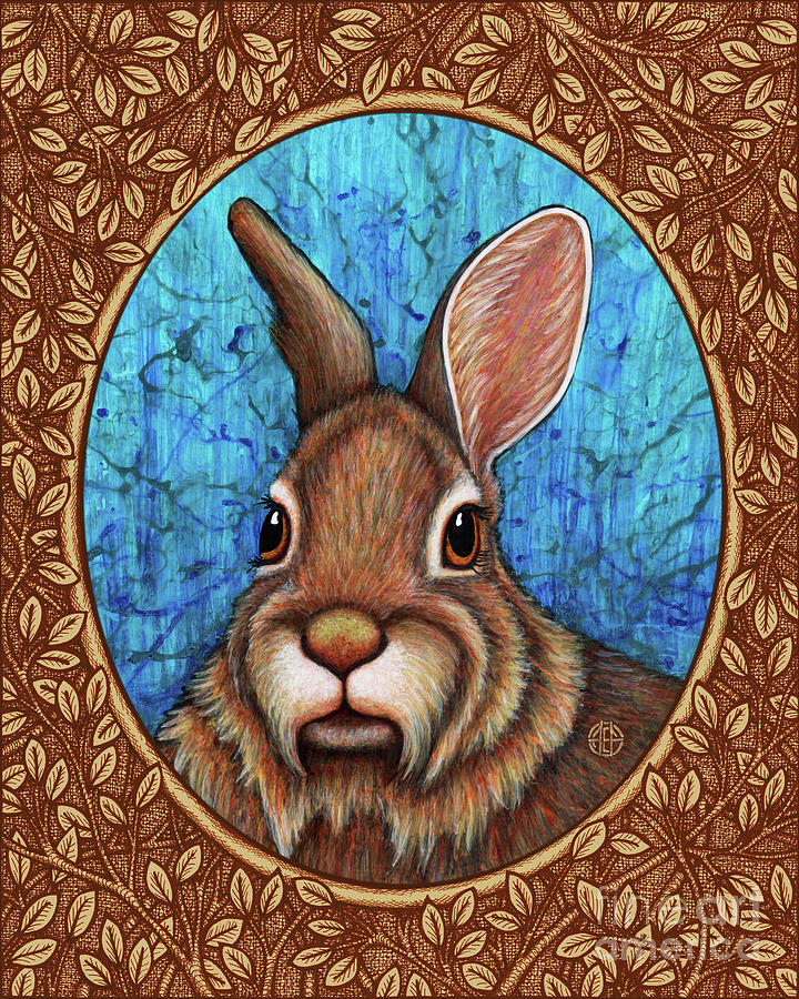 Eastern Cottontail Portrait - Brown Border Painting by Amy E Fraser
