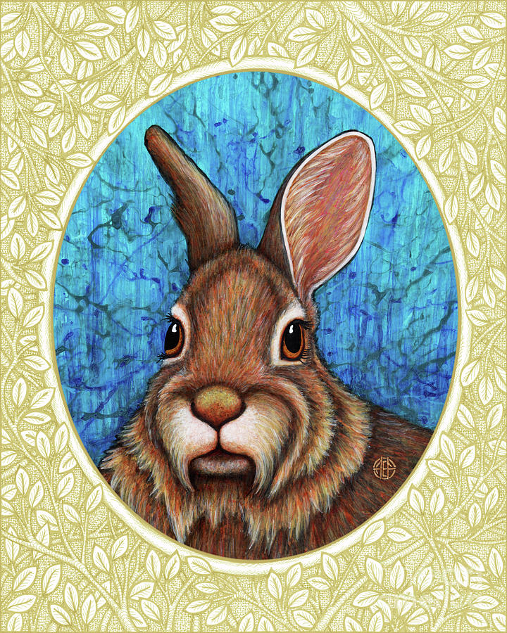 Eastern Cottontail Portrait - Cream Border Painting by Amy E Fraser