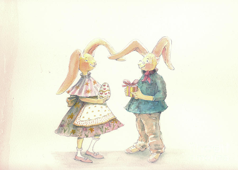 Easter Painting - Easterrabbits by Ursula Koehrer