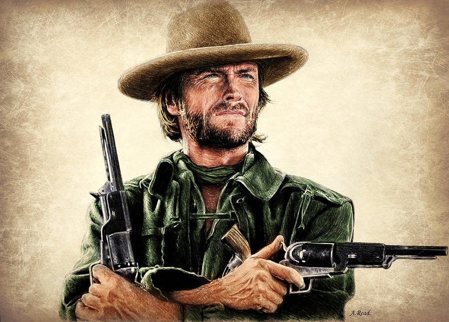 Clint Eastwood Drawing - Eastwood colour 1 by Andrew Read