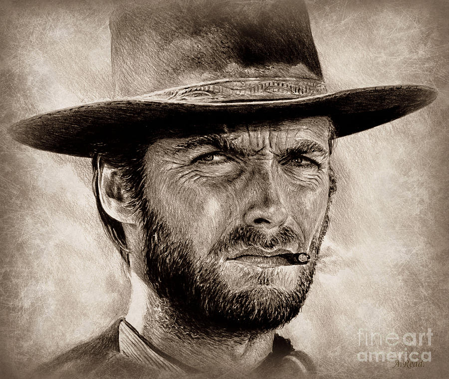 Clint Eastwood Drawing - Eastwood sepia portrait by Andrew Read