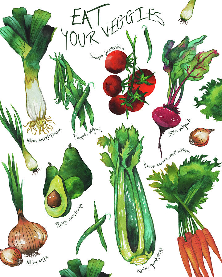 Vegetable Mixed Media - Eat Your Veggies by Elizabeth Medley
