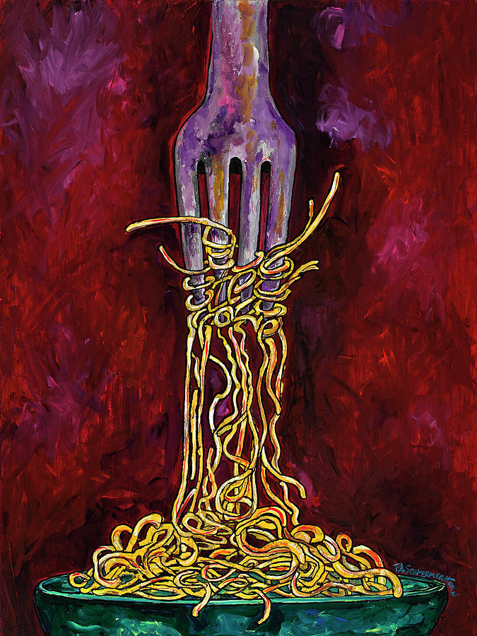 Eating Pasta Painting by Patti Schermerhorn
