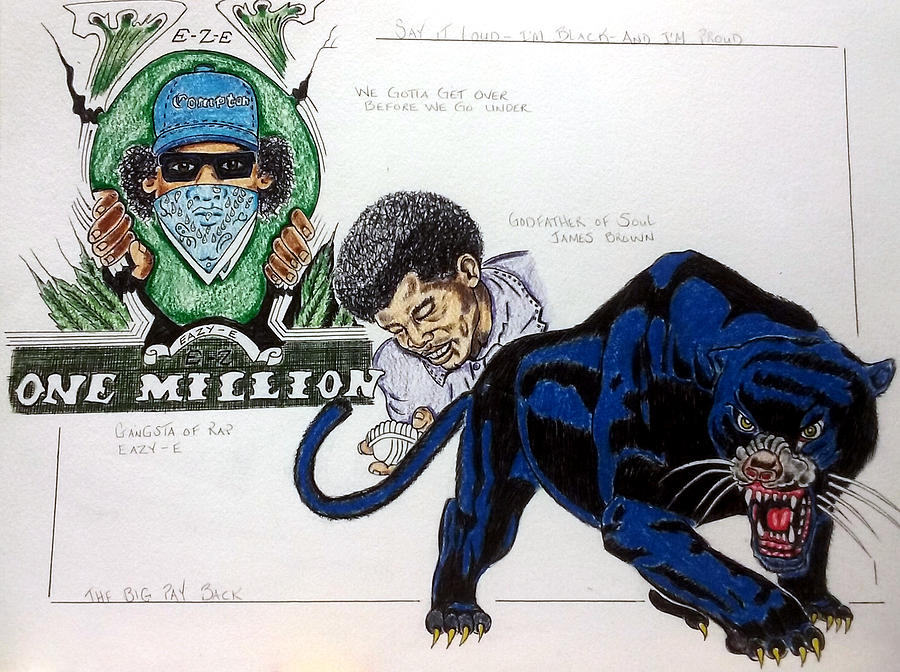 Eazy-E, James Brown, and Black Panther  Drawing by Joedee