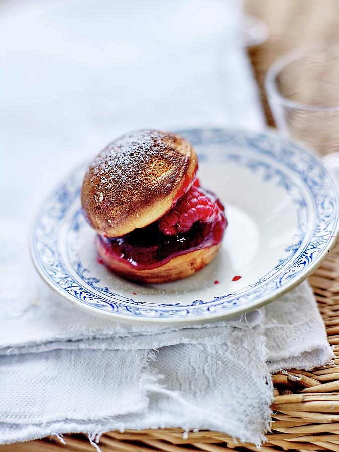Ebelskiver, Danish Crpe Ball With Raspberry Jelly Filling Photograph by Amiel