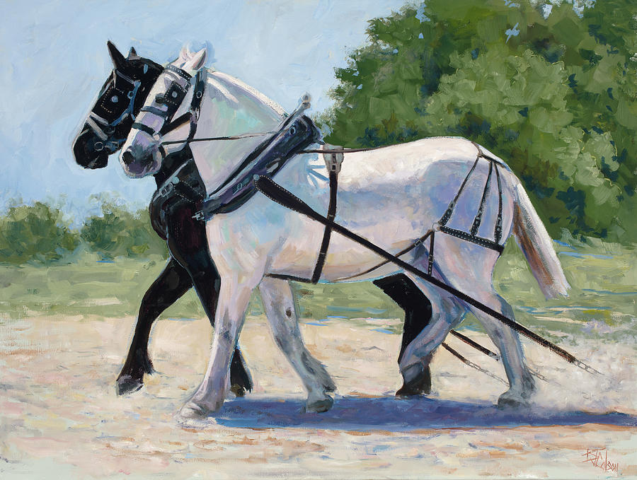 Draft Horses Painting - Ebony and Ivory by Billie Colson