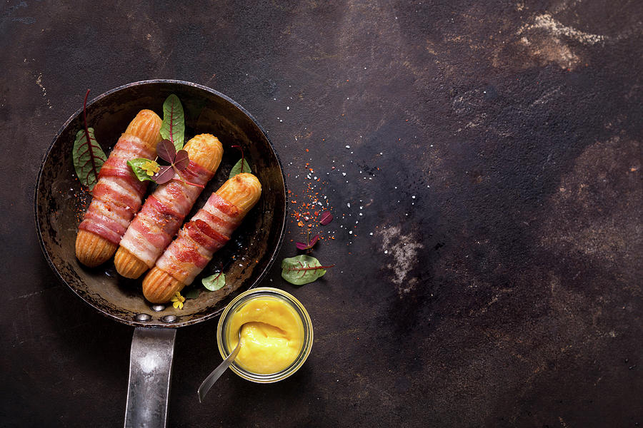 Eclairs Wrapped In Bacon With Mango Cream Photograph by Eising Studio