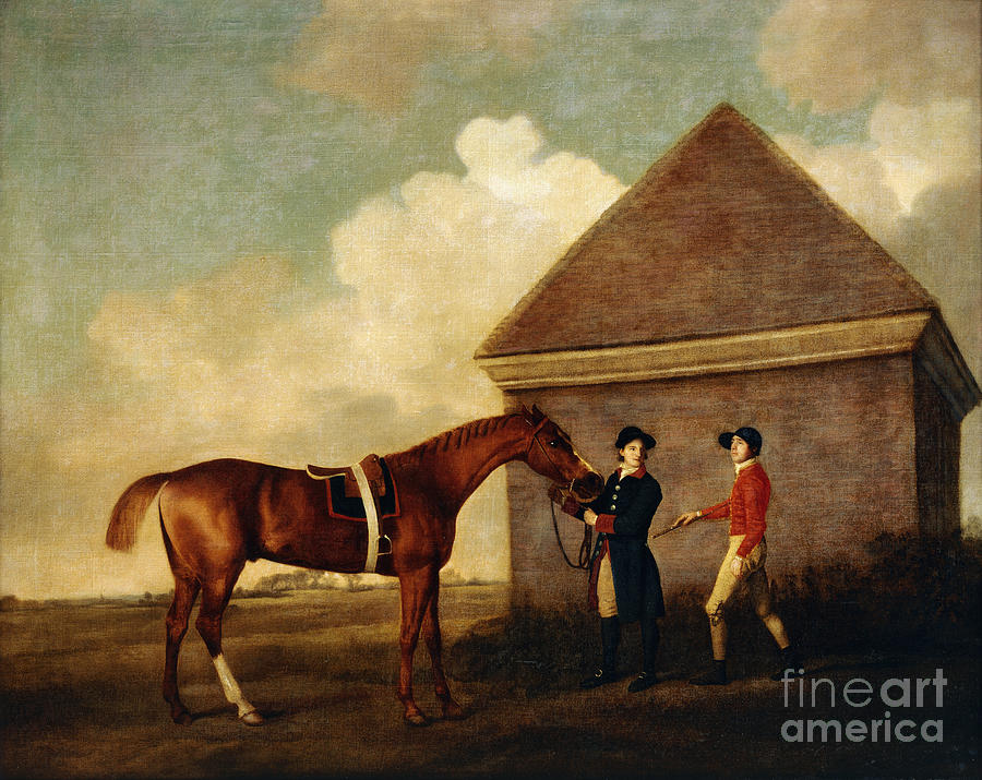 eclipse, A Dark Chestnut Racehorse Held By A Groom, With A Jockey, Possibly Jack Oakley, By The Rubbing Down House At Newmarket, 1770 Painting by George Stubbs