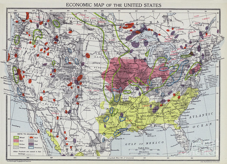 Economic Map Of United States Painting by English School - Pixels