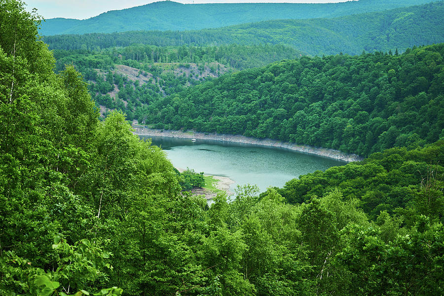 Aerial Photograph - Edersee lake surrounded with forest by Lukas Kerbs Aerial Photograph - Edersee lake surrounded with forest by Lukas Kerbs