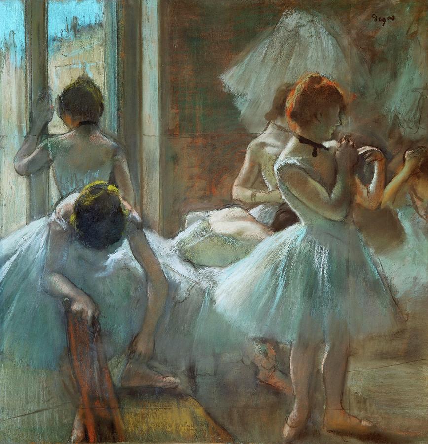 EDGAR DEGAS Danseuses Dancers. Date/Period 1884 - 1885. Pastel. Painting by Edgar Degas