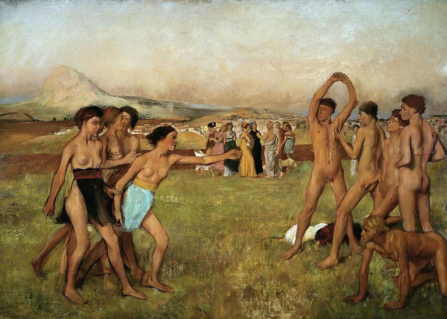Edgar Degas / Young Spartans Exercising, c. 1860, Oil on canvas, 109.5 x 155 cm, NG3860. Painting by Edgar Degas -1834-1917-