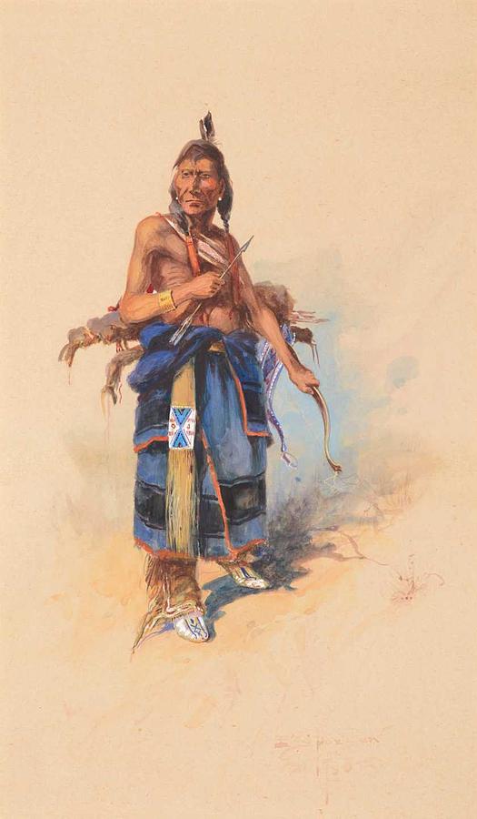 Abstract Painting - EDGAR S. PAXSON 1852-1919 The Arrow - Crow Warrior, Hairy Moccasin Custer Scout 1908 by Celestial Images