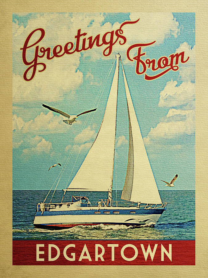 Edgartown Sailboat Vintage Travel Digital Art by Flo Karp