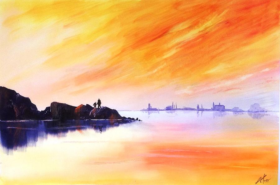 Sunset Painting - Edge of the rocks by Anne Kerr