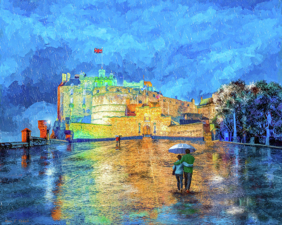Umbrella Painting - Edinburgh Castle In The Rain by Mark Tisdale