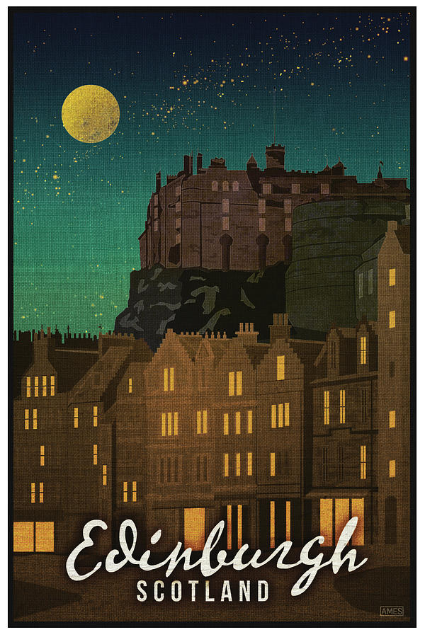 Castle Digital Art - Edinburgh Scotland Travel Poster by Missy Ames