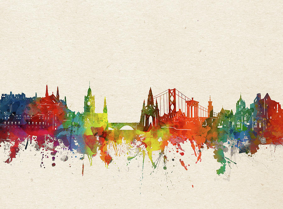 Edinburgh Skyline Watercolor Digital Art
