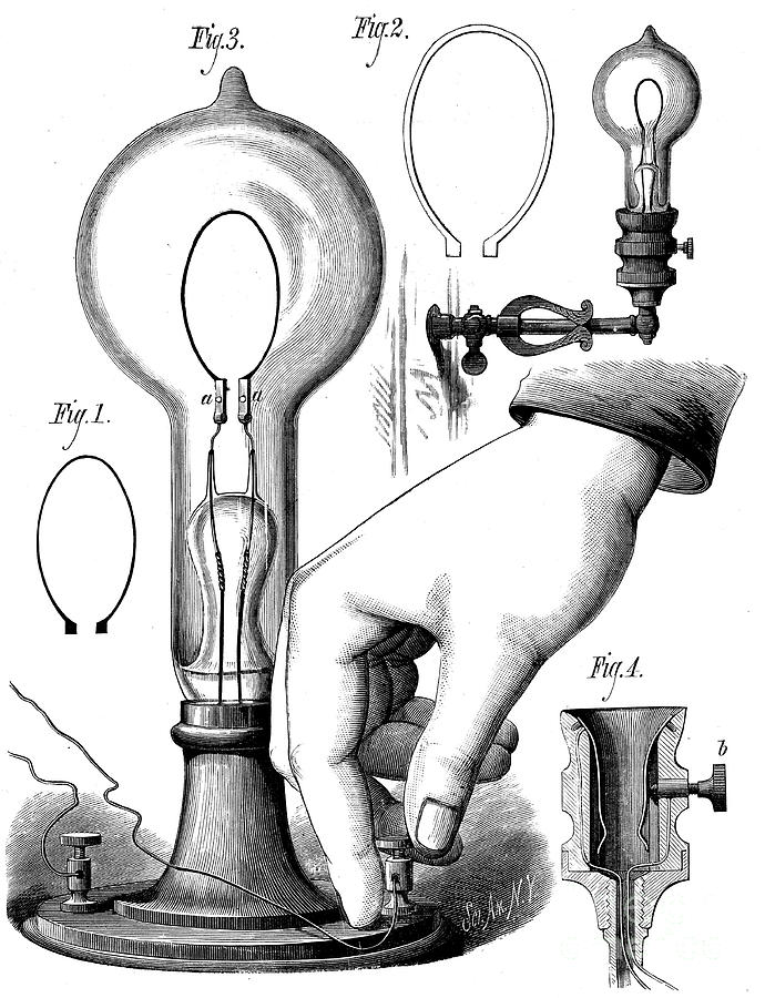 Edisons Carbon Filament Lamp, 1880 Drawing by Print Collector