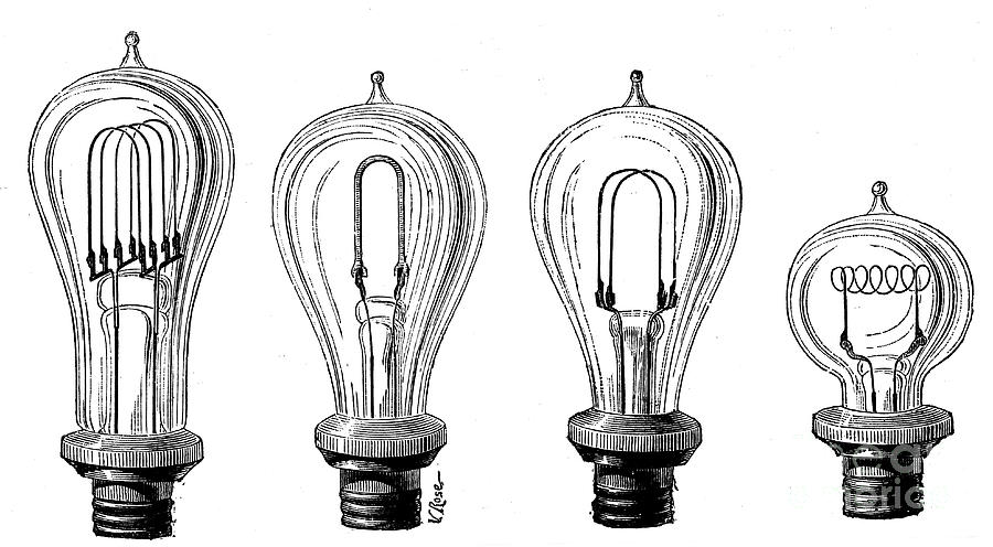 Edisons Incandescent Lamps Showing Drawing by Print Collector