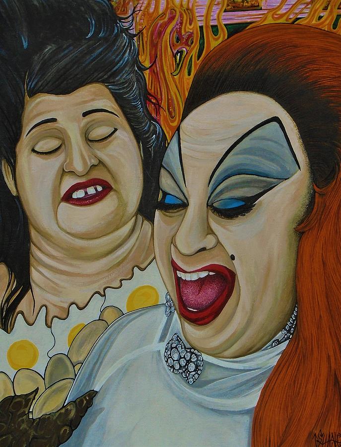 Edith and Divine in Pink flamingos  Painting by Sam Hane