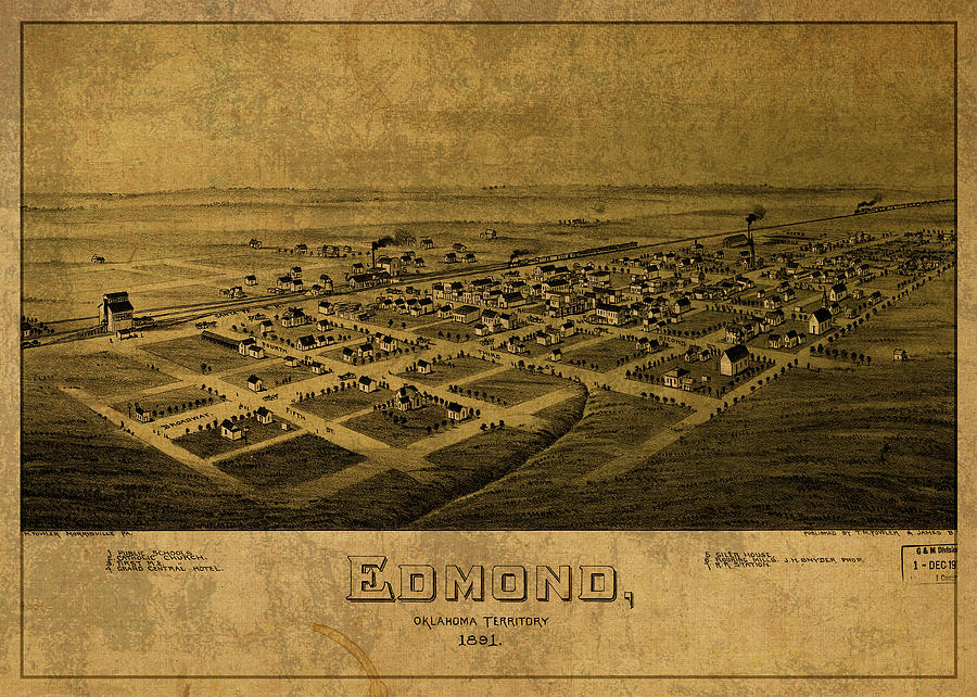 Edmond Oklahoma Vintage City Street Map 1891 Mixed Media by Design ...