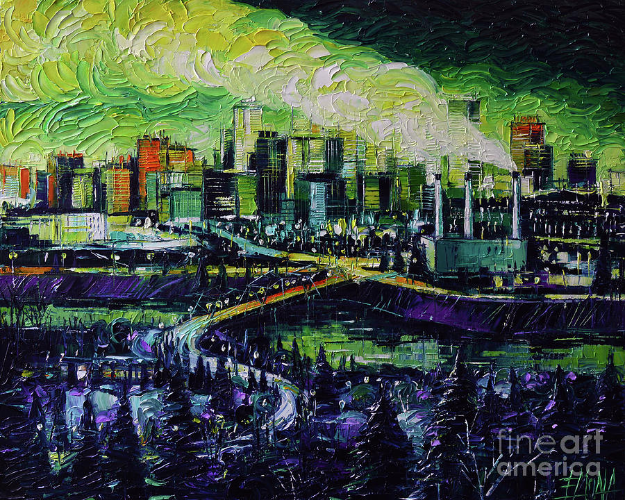 Edmonton Nightscape Panorama Painting by Mona Edulesco
