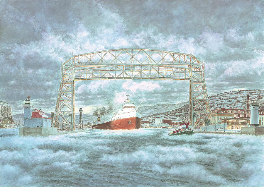 Lighthouse Painting - Edmund Fitz Leaving Dock by Stanton Manolakas