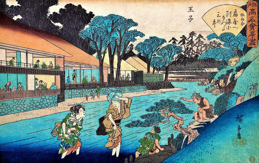Cool Painting - Edo Komeikaiteizukushi  - Oji, Ogiya by Utagawa Hiroshige