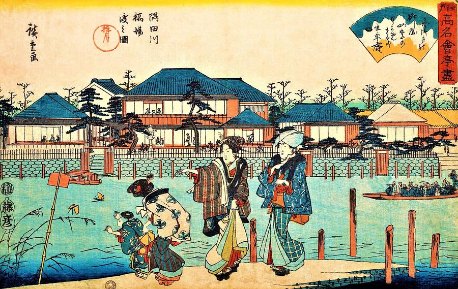 Cool Painting - Edo Komeikaiteizukushi  - Sumida river, Hashiba Watashi, Yanagiya by Utagawa Hiroshige