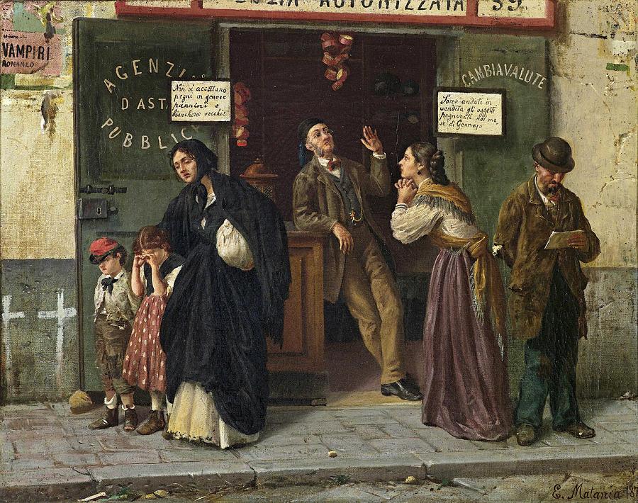 Sign Painting - Eduardo Matania - At the Pawnbroker  1870s  by Celestial Images