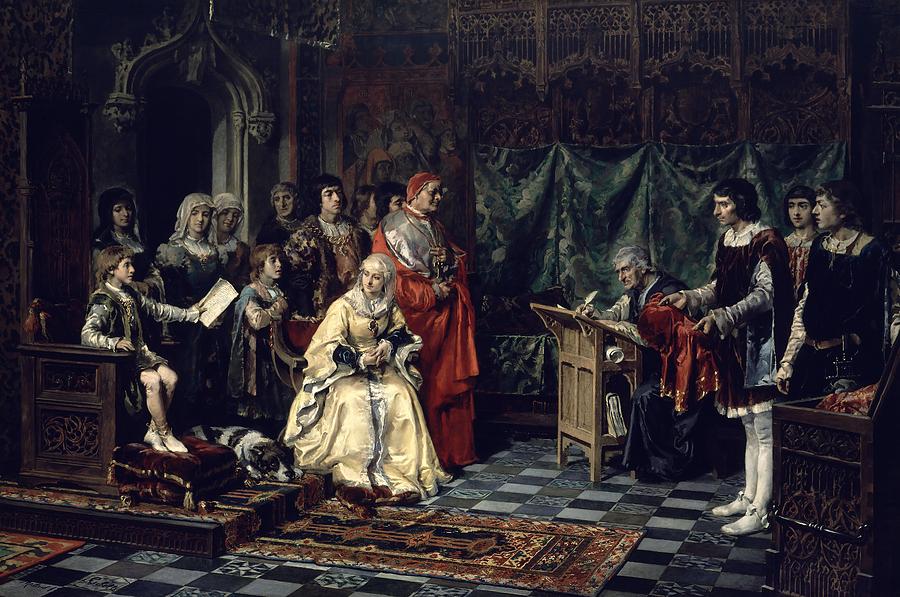 Castle Painting - EDUCATION OF THE PRINCE DON JUAN SUPERVISED BY ISABEL LA CATOLICA - 1877. Catholic Monarchs. by Salvador Martinez Cubells -1845-1914-