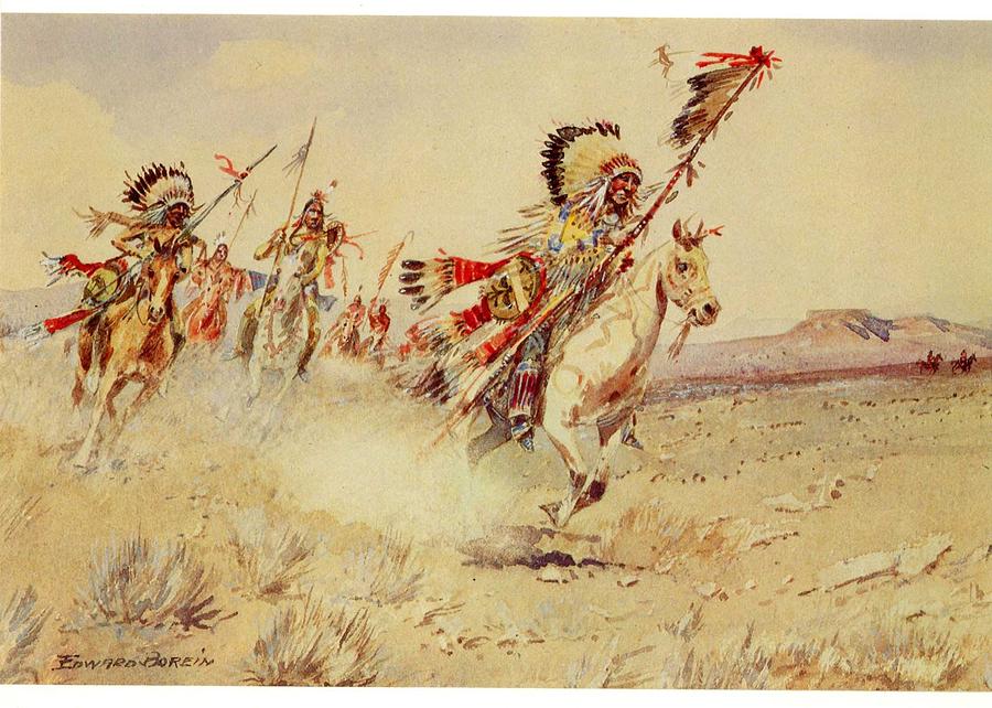 Edward Borein  1872 - 1945 Indian Warriors Painting by Celestial Images
