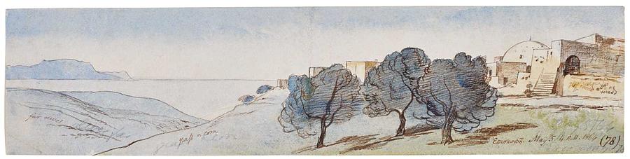 Nature Painting - Edward Lear VIEW OF EPISKOPI, CRETE by Celestial Images