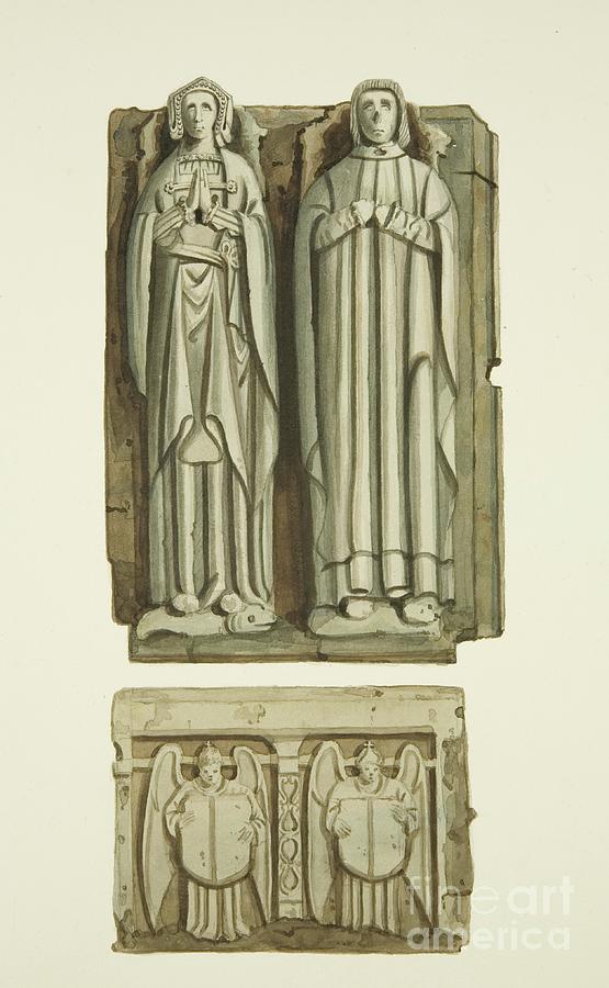 Joseph Manning Painting - Effigies On Tomb Of Thomas Rowley And His Wife In The Crypt Of St Johns Church by Joseph Manning
