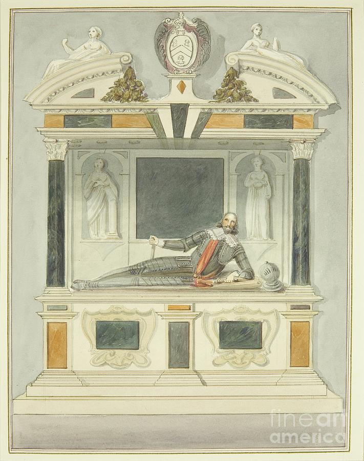Architecture Painting - Effigy Of Sir Charles Vaughan In Bristol Cathedral by Thomas Leeson The Elder Rowbotham