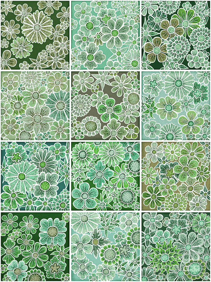 Efflorescent Patchwork V2 Green Painting by Amy E Fraser